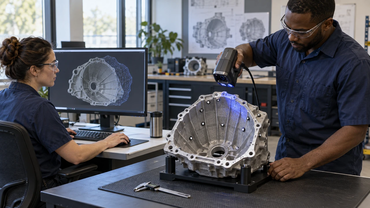 Design workspace with component scanning and digital geometry review