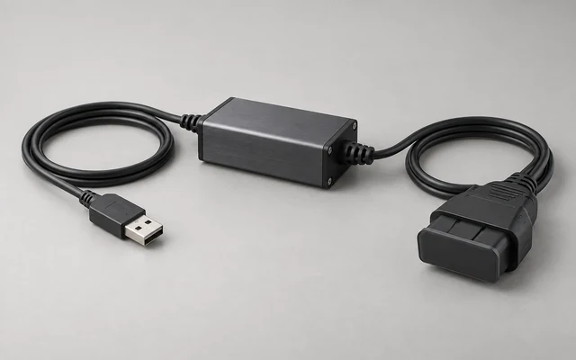Vehicle diagnostic interface with USB lead and covered vehicle connector