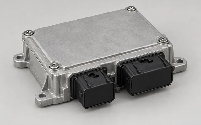 Enclosed vehicle control module with two covered connectors