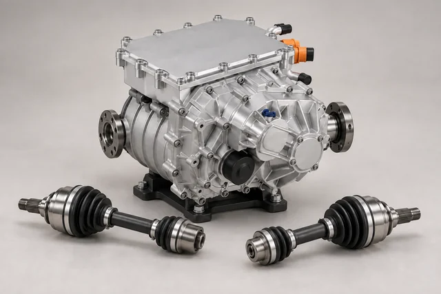 One independent electric drive unit with two detached CV shafts for front or rear axle integration assessment