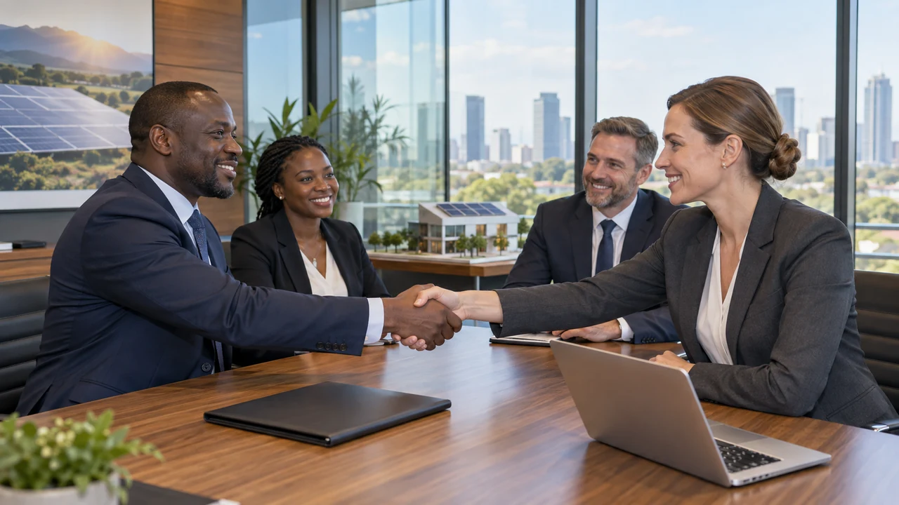 Women and men discussing a business partnership